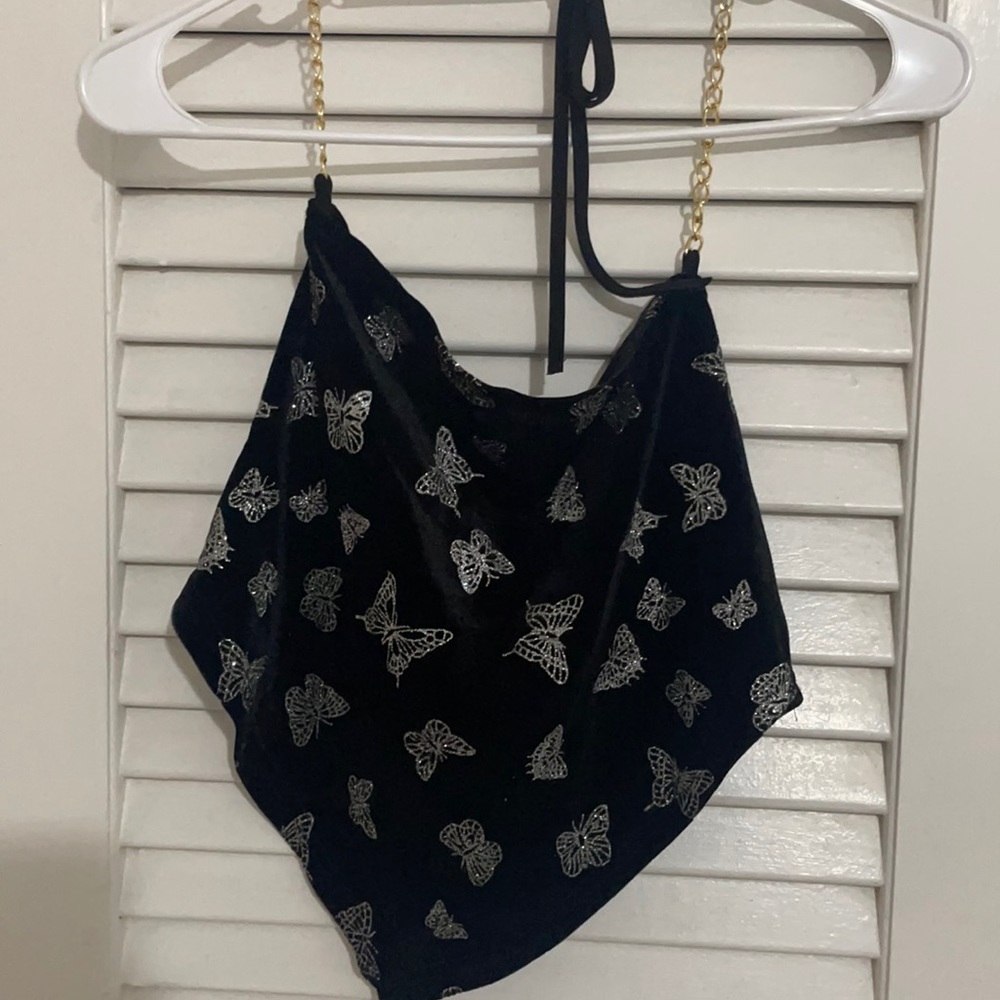 Butterfly Halter Top with Gold Chain